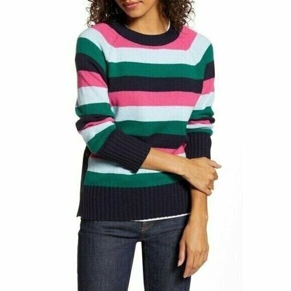 1901 Side Button Sweater Size L Crew Lindsay Stripe Multicolor NWT $79 B44 - Picture 1 of 6